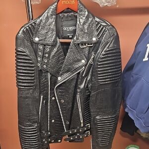 Goodspeed Black Reptile Leather Biker Jacket